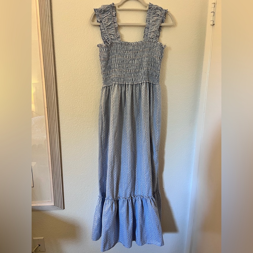 Max Studio Blue Gingham Maxi Dress Size Large Cottagecore Girlcore Picnic Beach